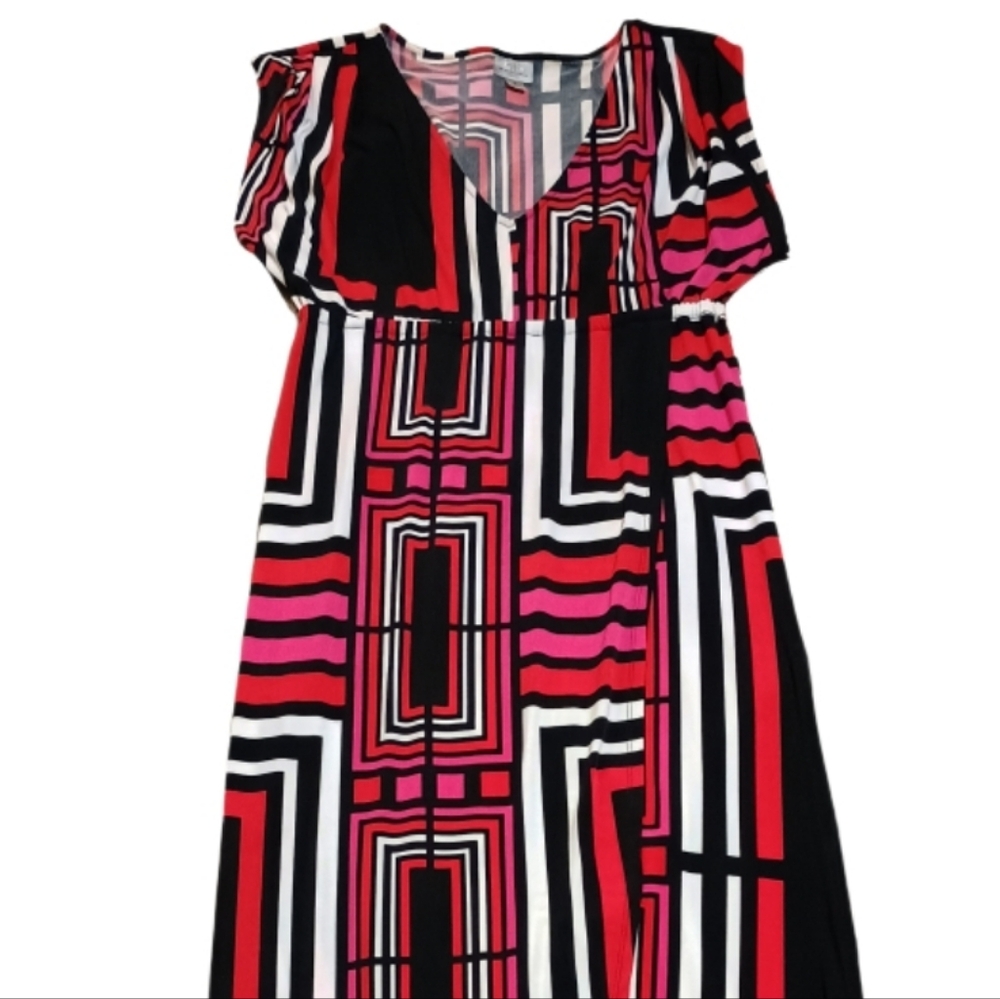 Worthington Geometric Maxi Dress in Red, Pink & Black - Picture 4 of 4